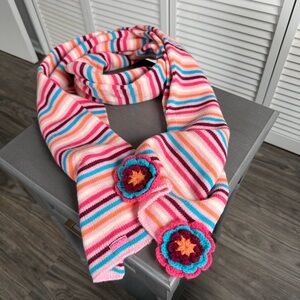 Y2K Mudd Colorful Striped Knit Rosette Winter Scarf
